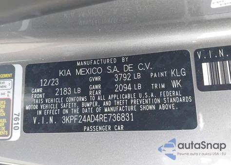 2024 Kia Forte Lxs from USA, damaged, VIN 3KPF24AD4RE736831